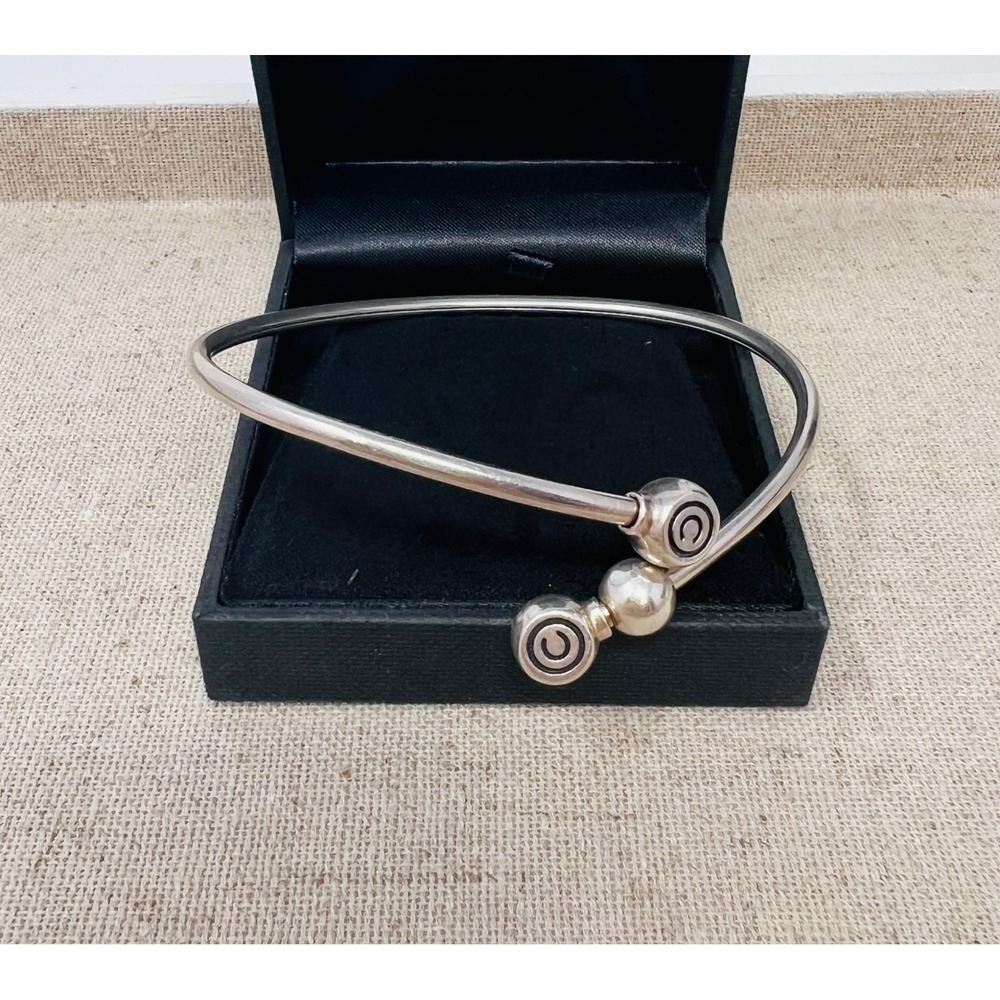 Chamilia Sterling Silver 925 Torque Bangle Bracelet Logo Ball Ends